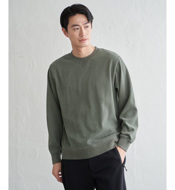 ikka「モールワッフルクルーネック」|パーカー|カーキ