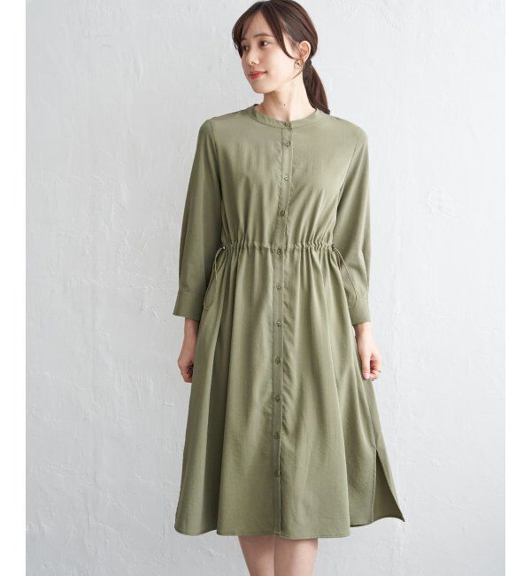 ikka「バンドカラーウエストドロストＯＰ」|ワンピース|