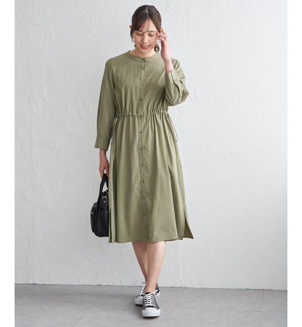 ikka「バンドカラーウエストドロストＯＰ」|ワンピース|