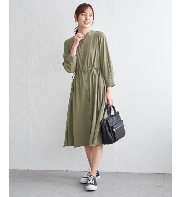 ikka「バンドカラーウエストドロストＯＰ」|ワンピース|