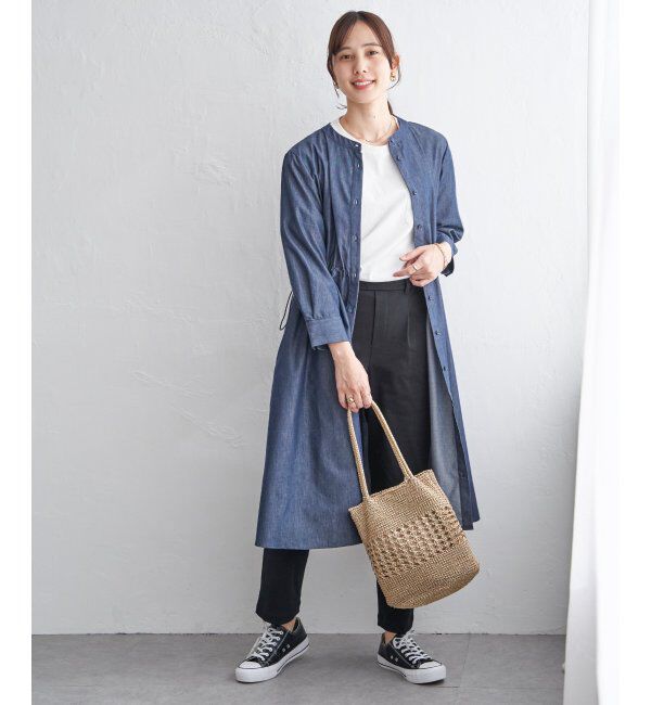 ikka「バンドカラーウエストドロストＯＰ」|ワンピース|