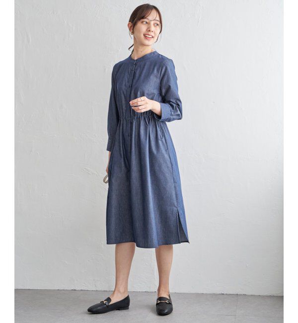 ikka「バンドカラーウエストドロストＯＰ」|ワンピース|