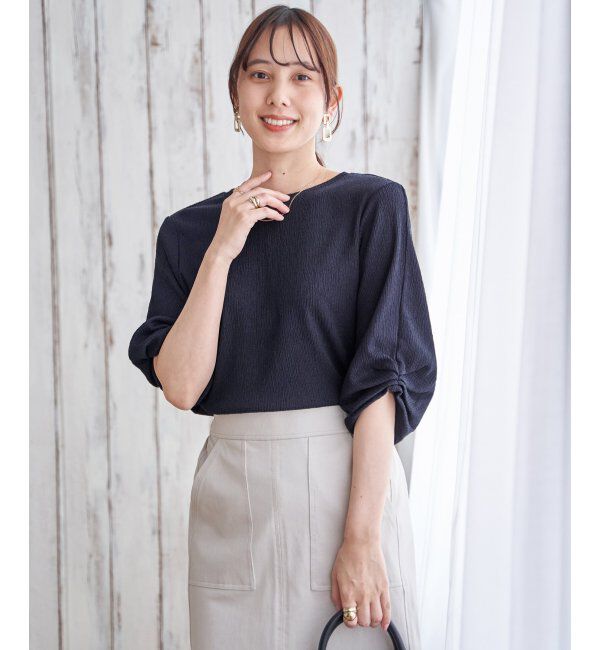 IKKA LOUNGE「ジャガードホイップスリーブプルオーバー」|Tシャツ・カットソー|ネイビーブルー