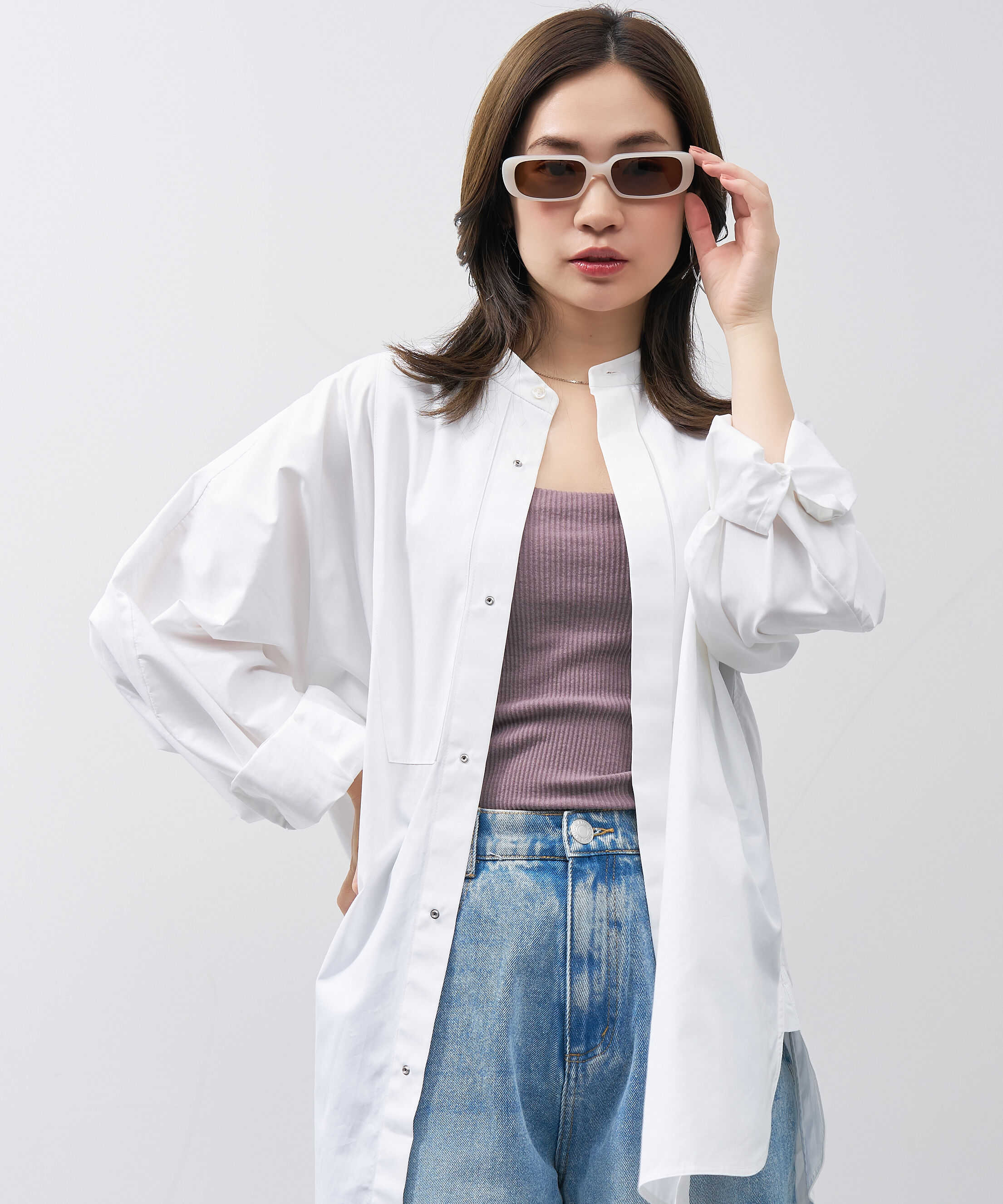  「スクエア型 サングラス｜Y2K スタイリッシュ ユニセックス 小顔 おしゃれ 横長」|サングラス|ホワイト