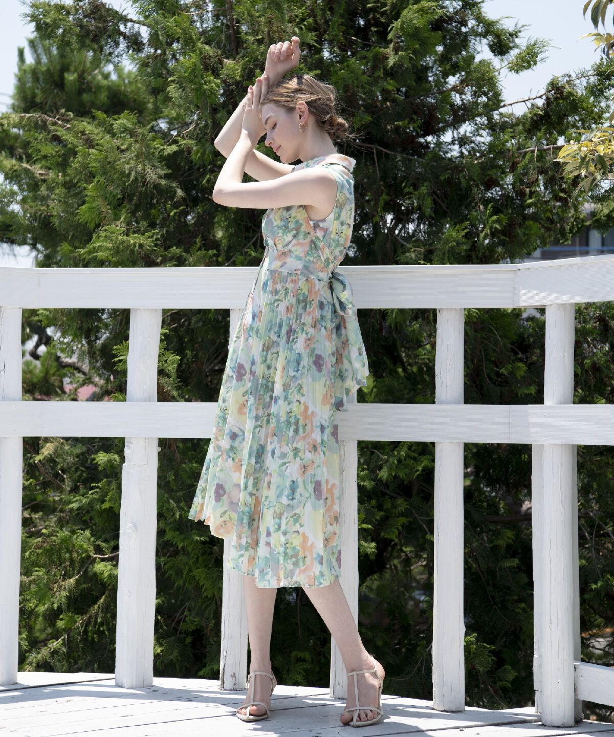 アンドクチュール「シアープリントサイドプリーツワンピース」|ワンピース|