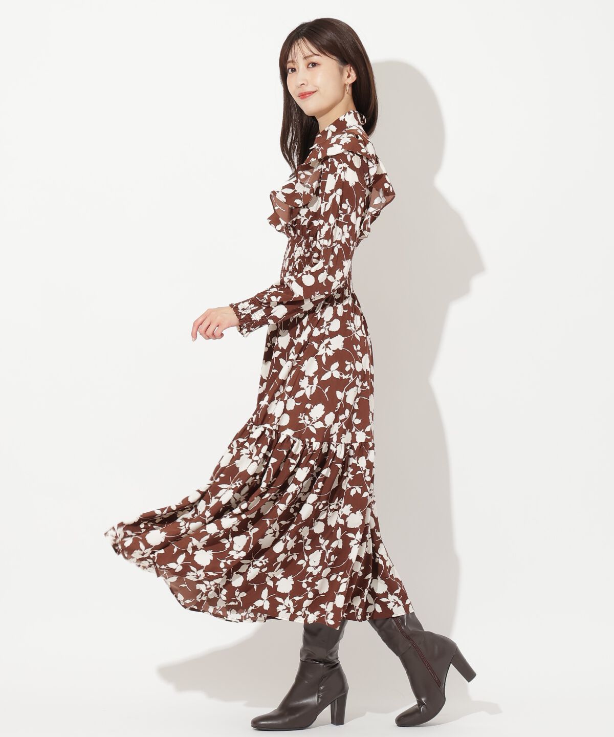 アンドクチュール「ワンカラーフラワーシャーリングワンピース」|ワンピース|