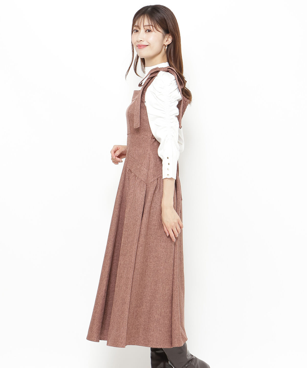 アンドクチュール「ツイードショルダーリボンジャンスカ」|ジャンパースカート|