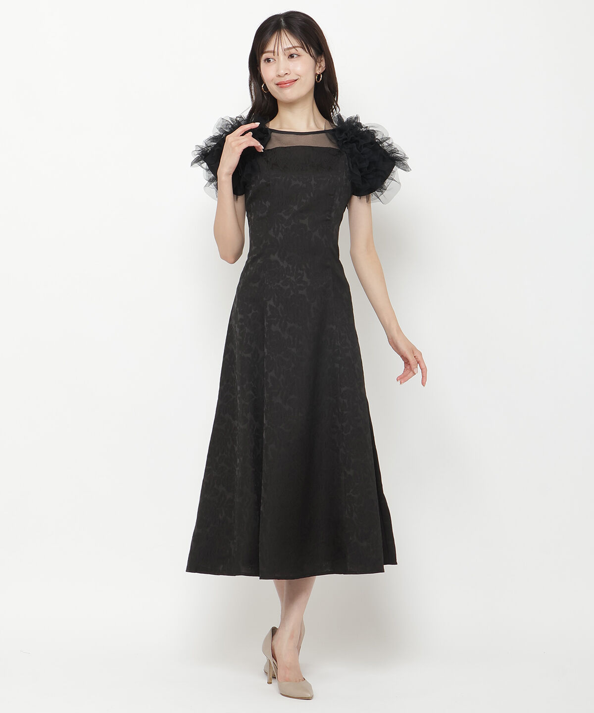 アンドクチュール「フリルチュールショルダーフレアドレス」|ドレス|