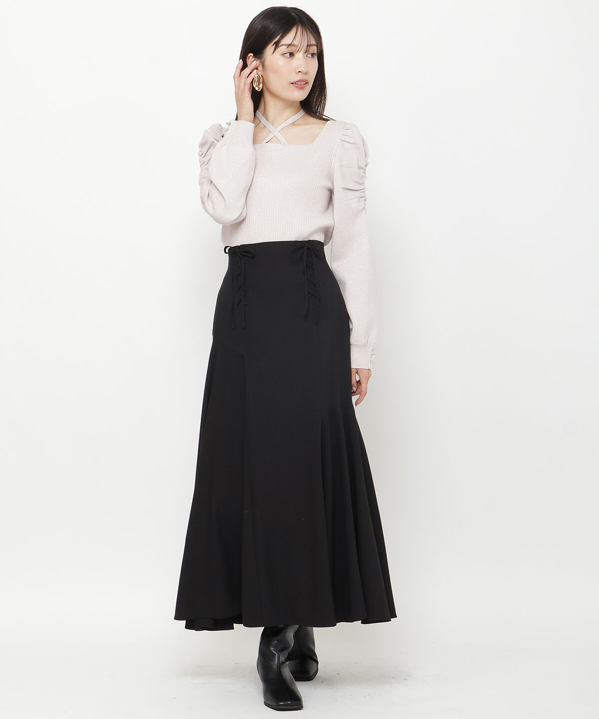 アンドクチュール「フロントレースアップアシメフレアスカート」|フレア|