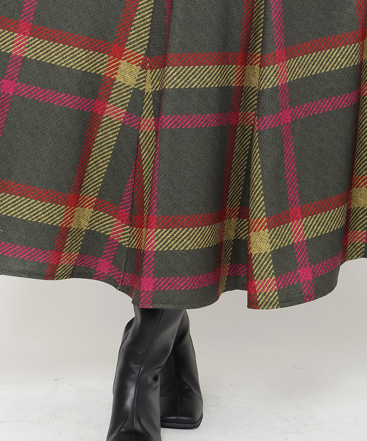 アンドクチュール「ウエストリブツイードチェックロングスカート」|フレア|