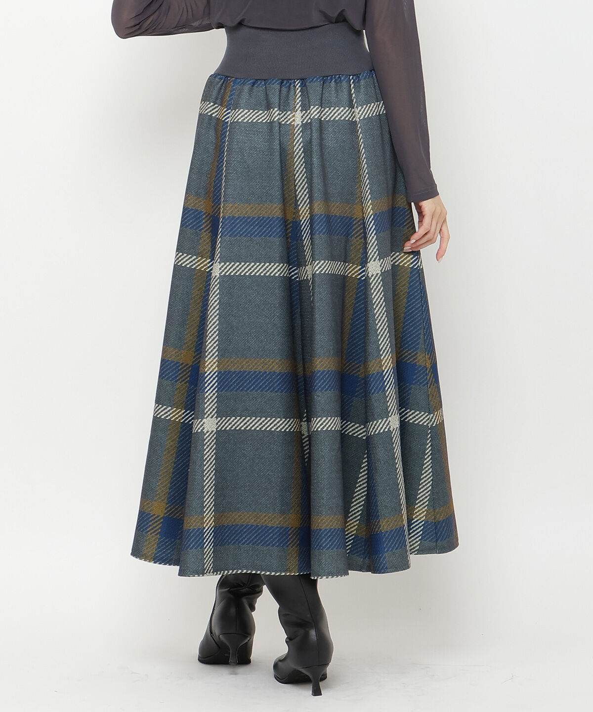 アンドクチュール「ウエストリブツイードチェックロングスカート」|フレア|