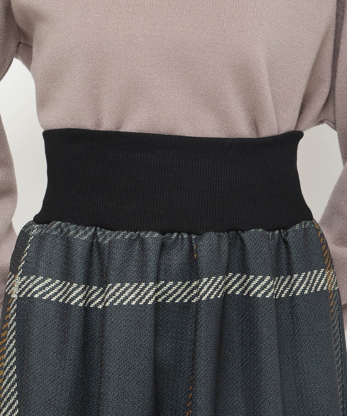 アンドクチュール「ウエストリブツイードチェックロングスカート」|フレア|