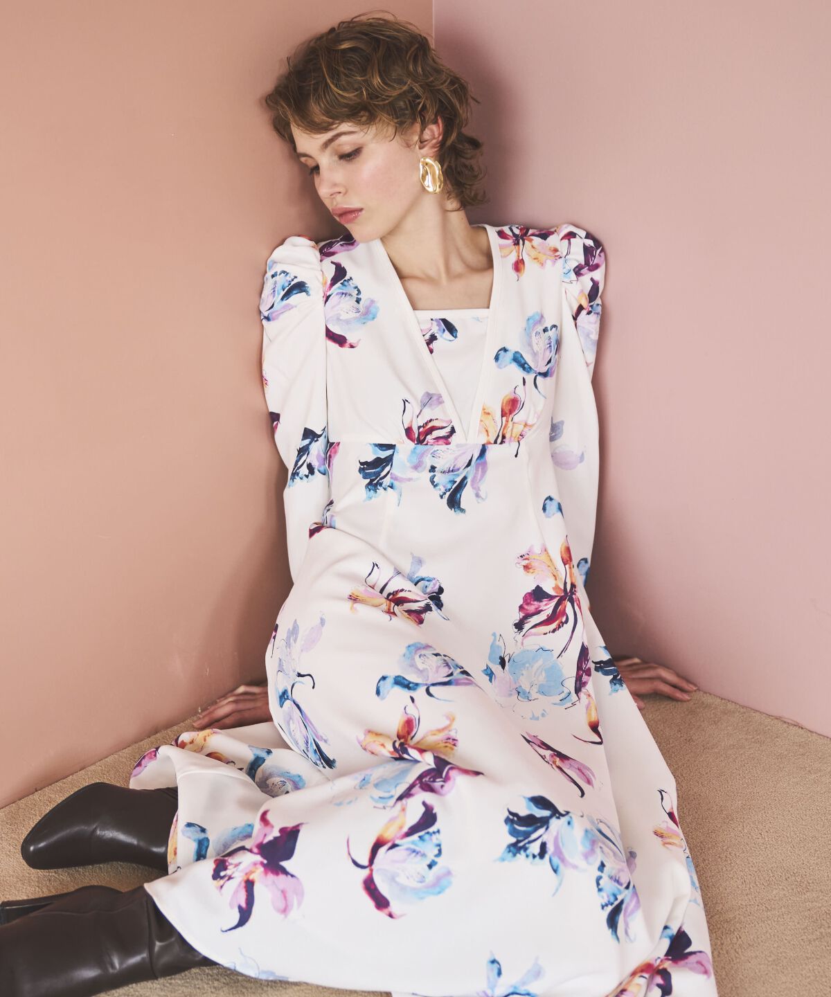 アンドクチュール「ウォーターフラワープリントワンピース」|ワンピース|オフ