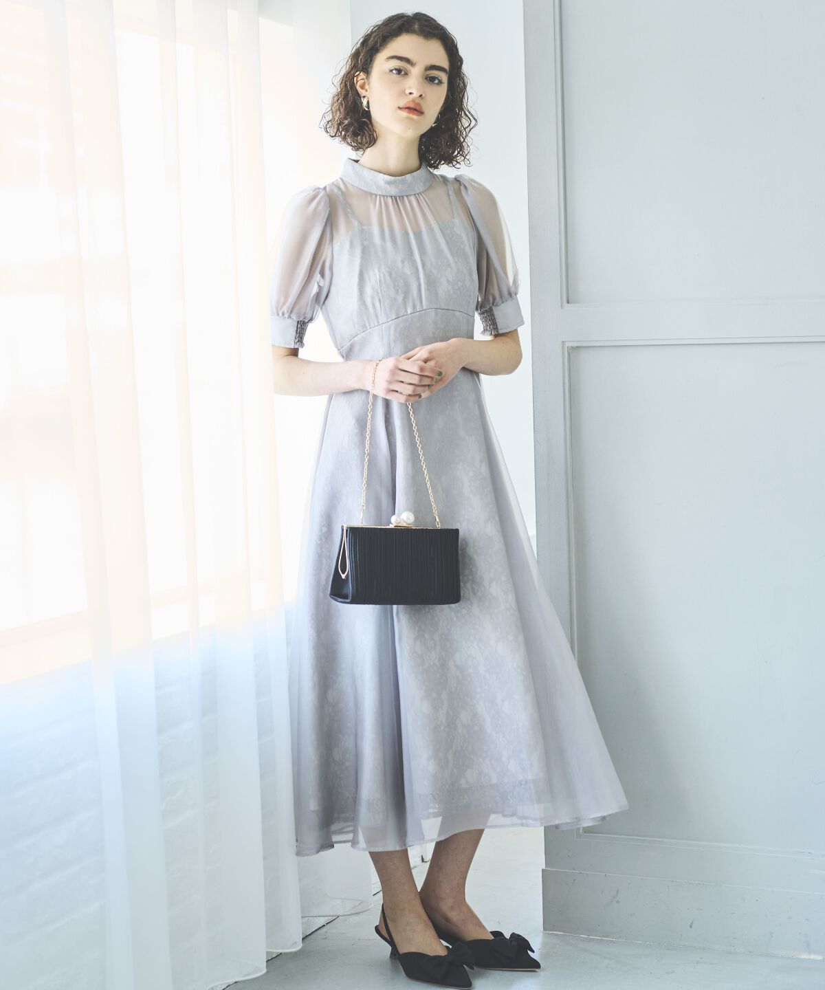 アンドクチュール「オーガンジー&times;レースドレス」|ドレス|ライトグレー