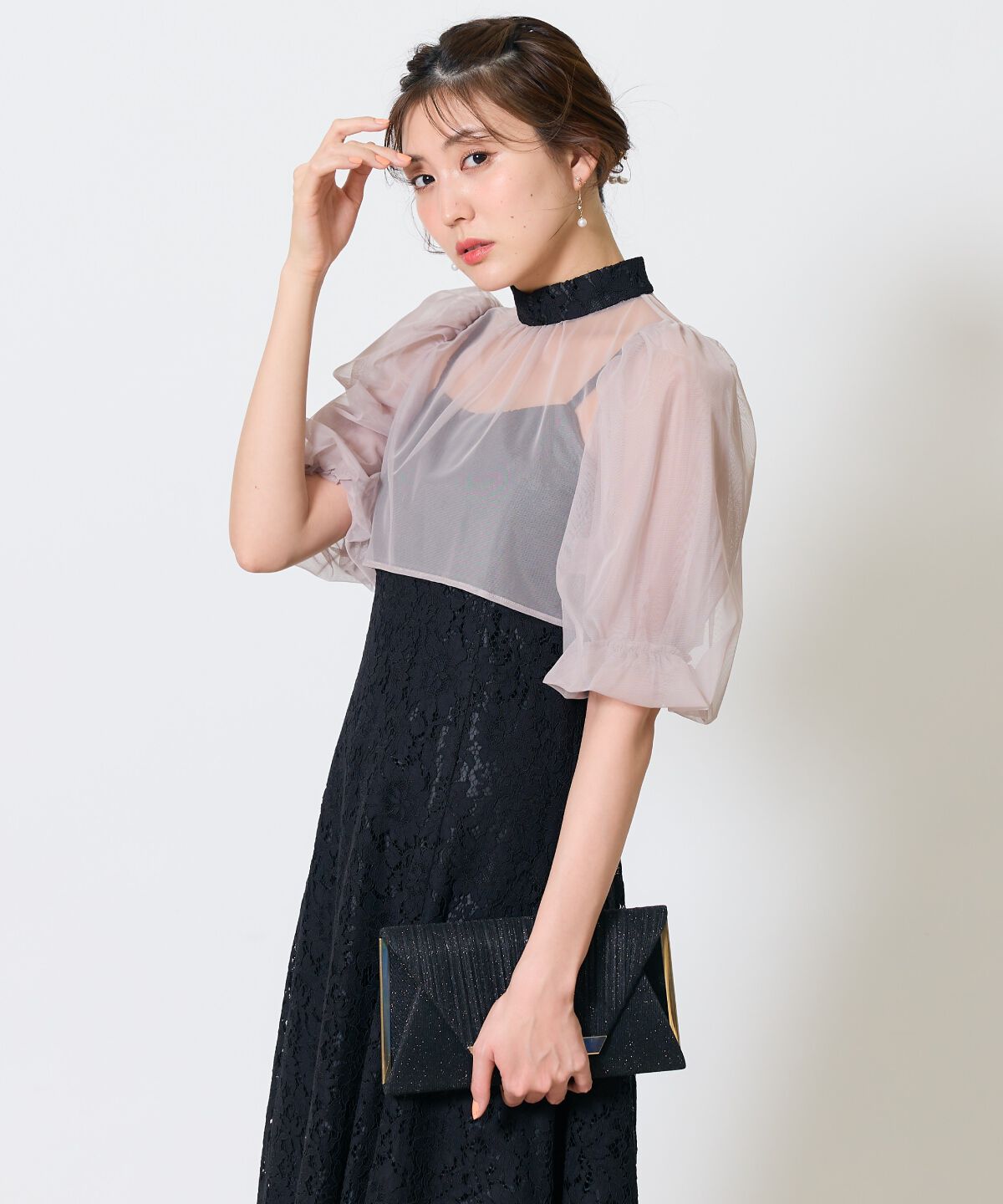 アンドクチュール「チュールブラウスレイヤーレースドレス」|ドレス|