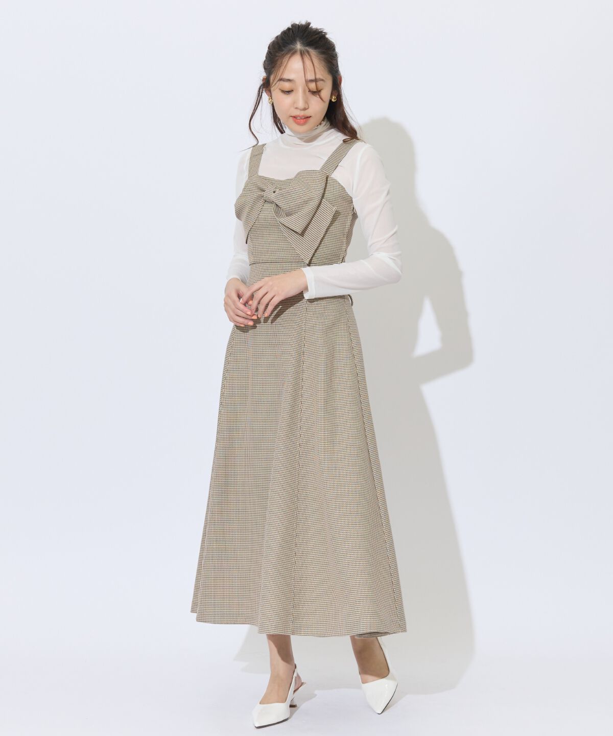 アンドクチュール「千鳥柄クラシカルリボンセットアップ」|ワンピース|