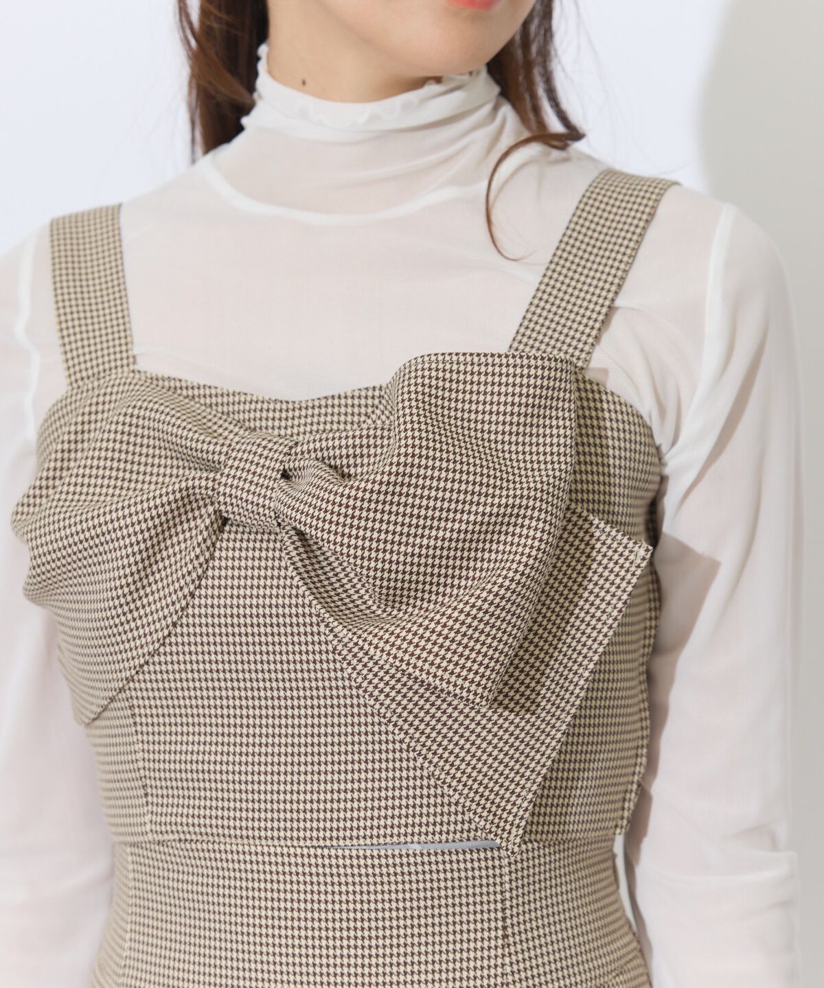 アンドクチュール「千鳥柄クラシカルリボンセットアップ」|ワンピース|