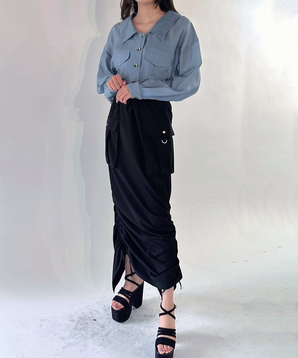 REDYAZEL「ミリタリーポケットデザインドロストマキシスカート」|タイト|