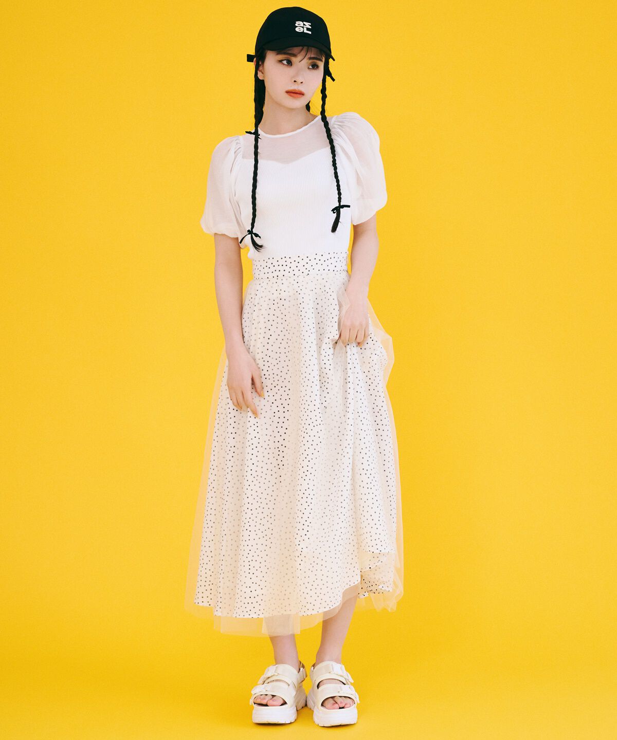 REDYAZEL「ドット&times;チュールフレアスカート」|フレア|