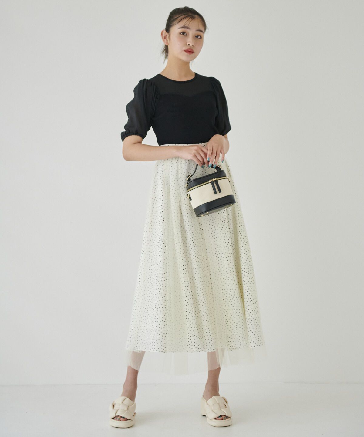 REDYAZEL「ドット&times;チュールフレアスカート」|フレア|