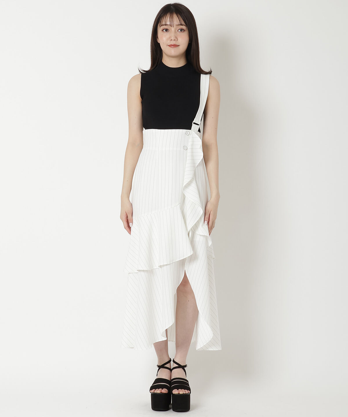 REDYAZEL「サス付きアシメフレアスカート」|フレア|