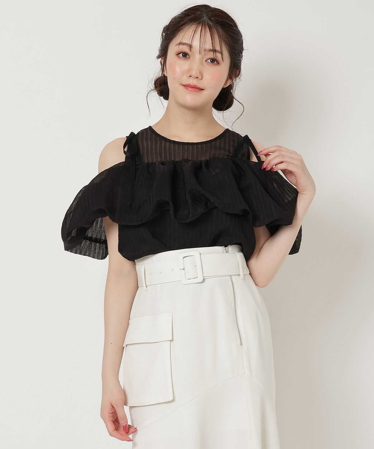 REDYAZEL「ストライプシアートップス」|Tシャツ・カットソー|ブラック