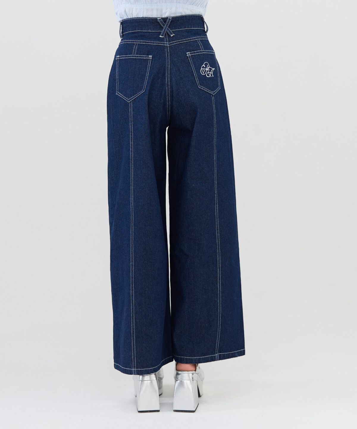REDYAZEL「ロゴ刺繍タックデニムパンツ」|デニム|