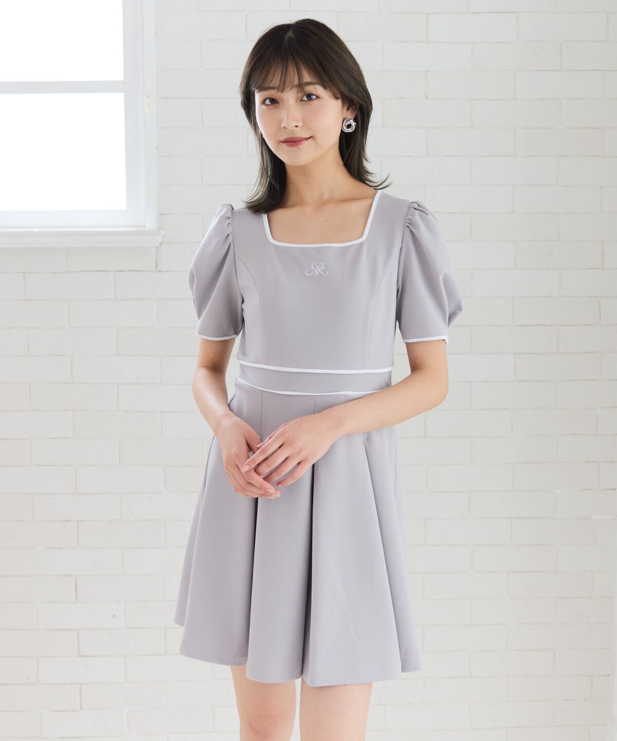 REDYAZEL「ボックスタックフレアカットワンピース」|ワンピース|グレー