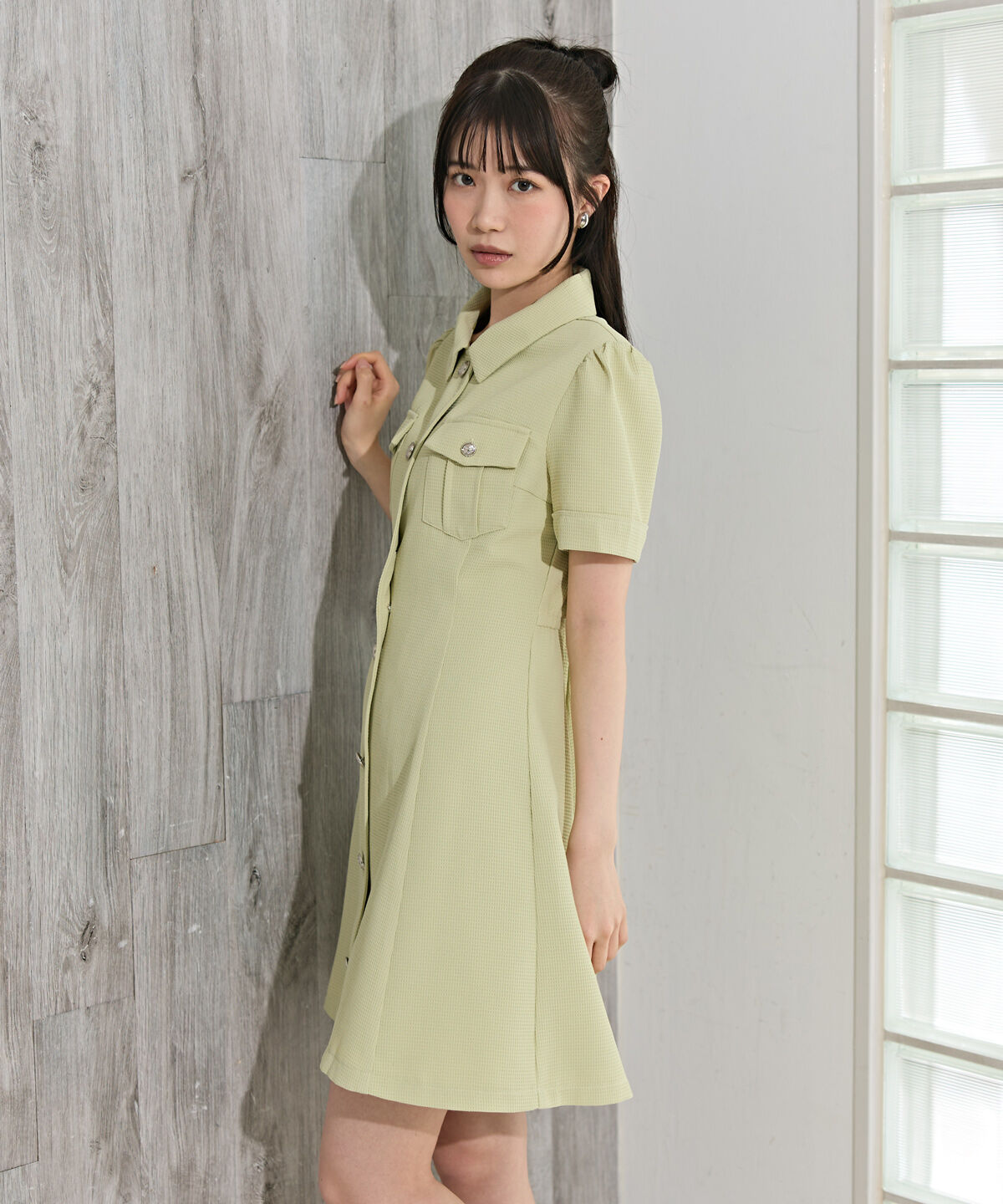 REDYAZEL「エンブレムボタンワッフルシャツワンピース」|ワンピース|