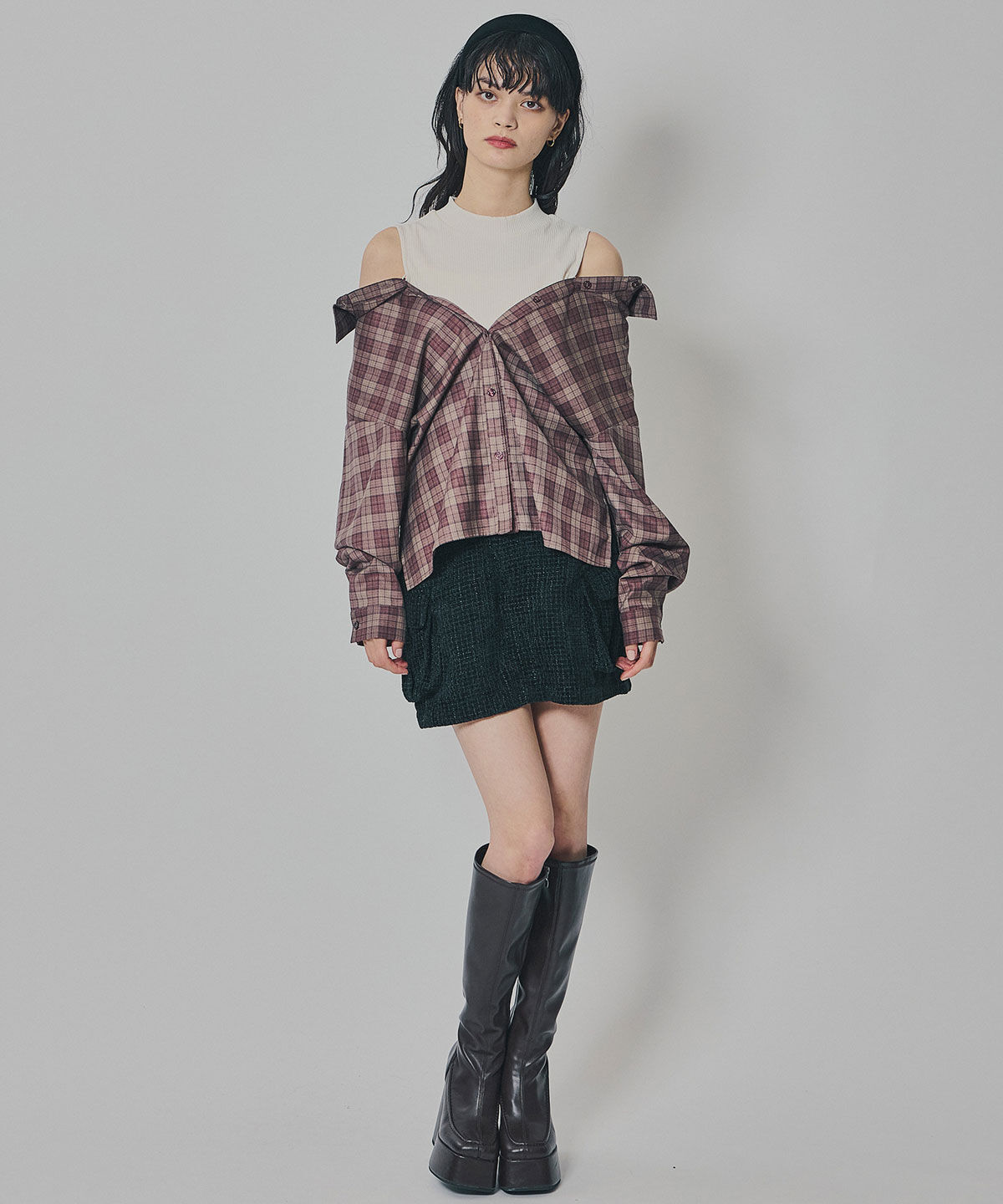 REDYAZEL「マルチウェイオフショルチェックシャツ&times;タンクトップ」|シャツ・ブラウス|