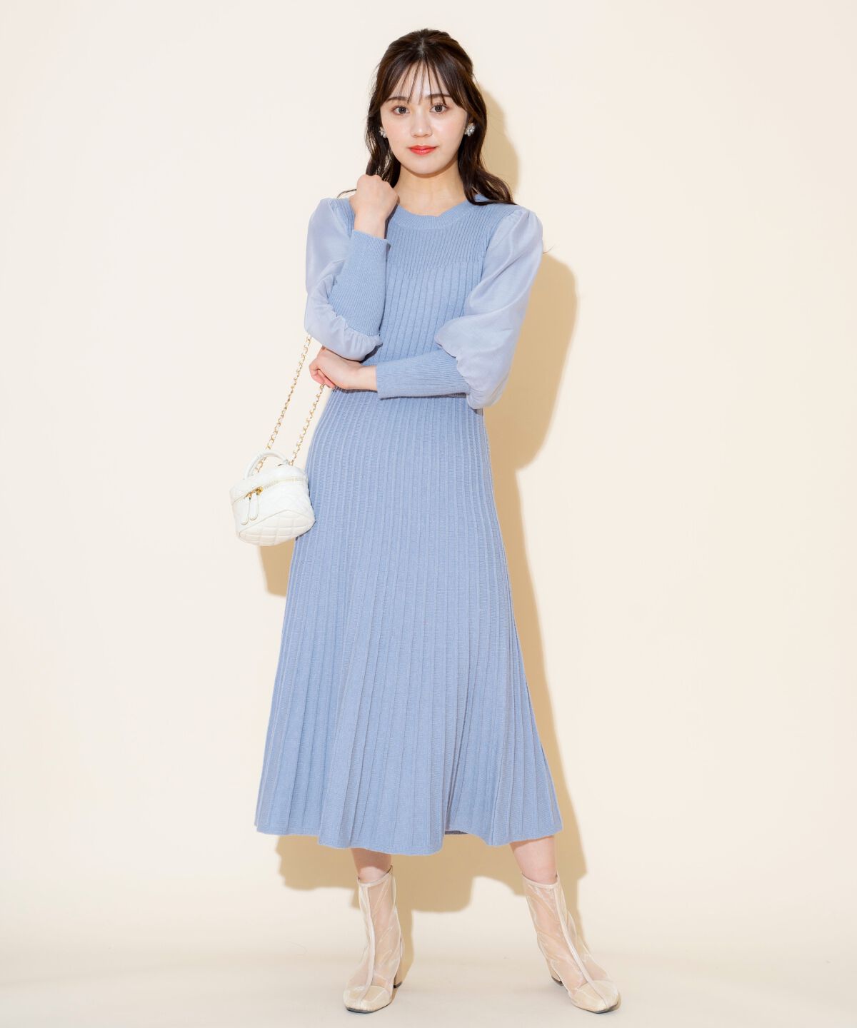 WILLSELECTION「袖オーガンジーニットワンピース」|ワンピース|