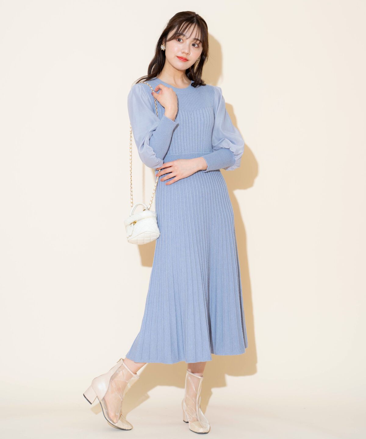 WILLSELECTION「袖オーガンジーニットワンピース」|ワンピース|