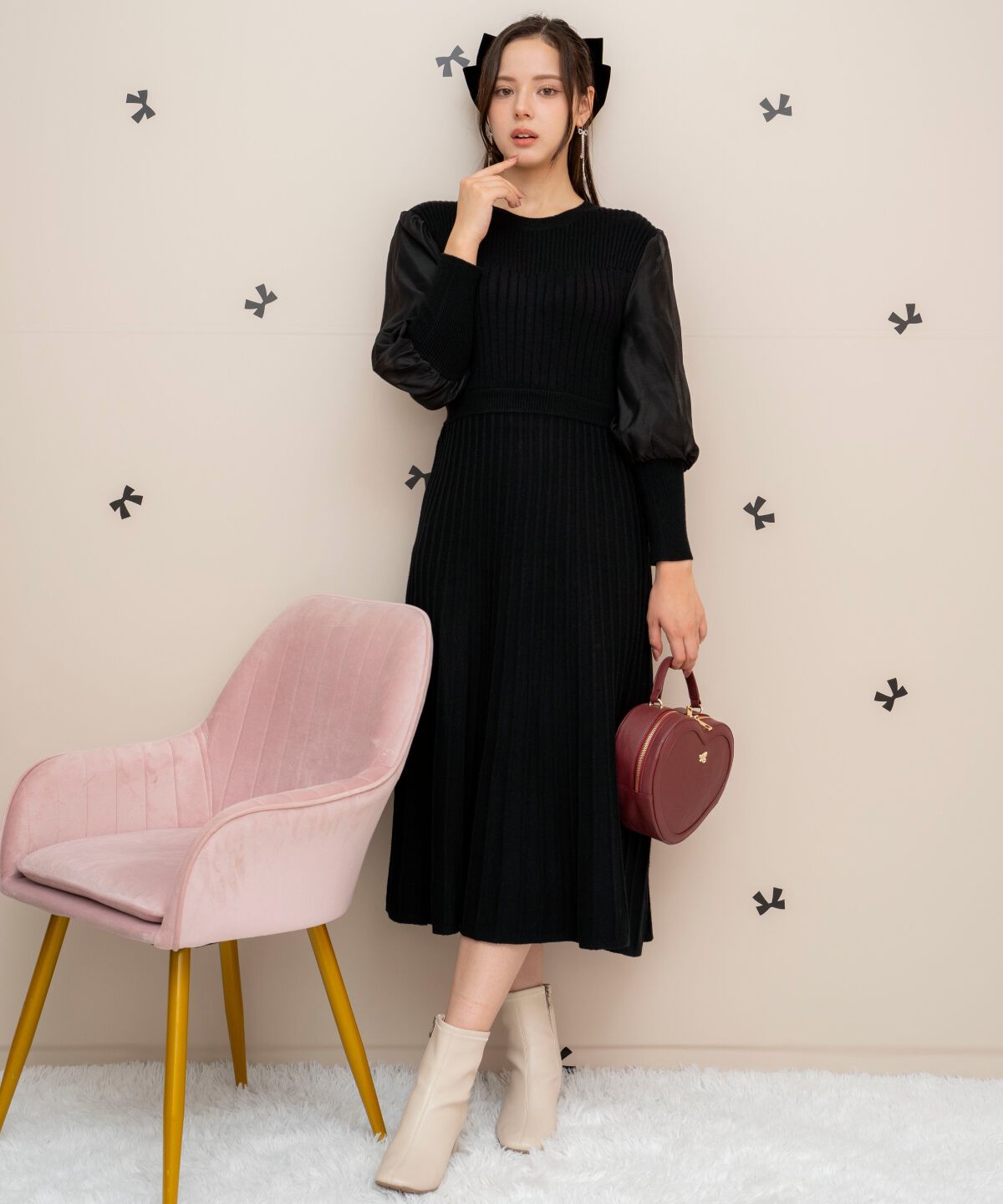 WILLSELECTION「袖オーガンジーニットワンピース」|ワンピース|