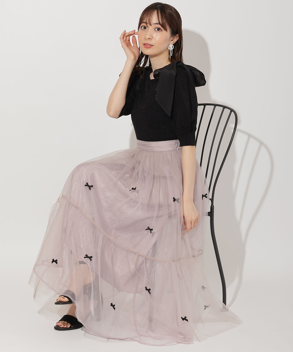 WILLSELECTION「リボンデザインチュールスカート」|フレア|