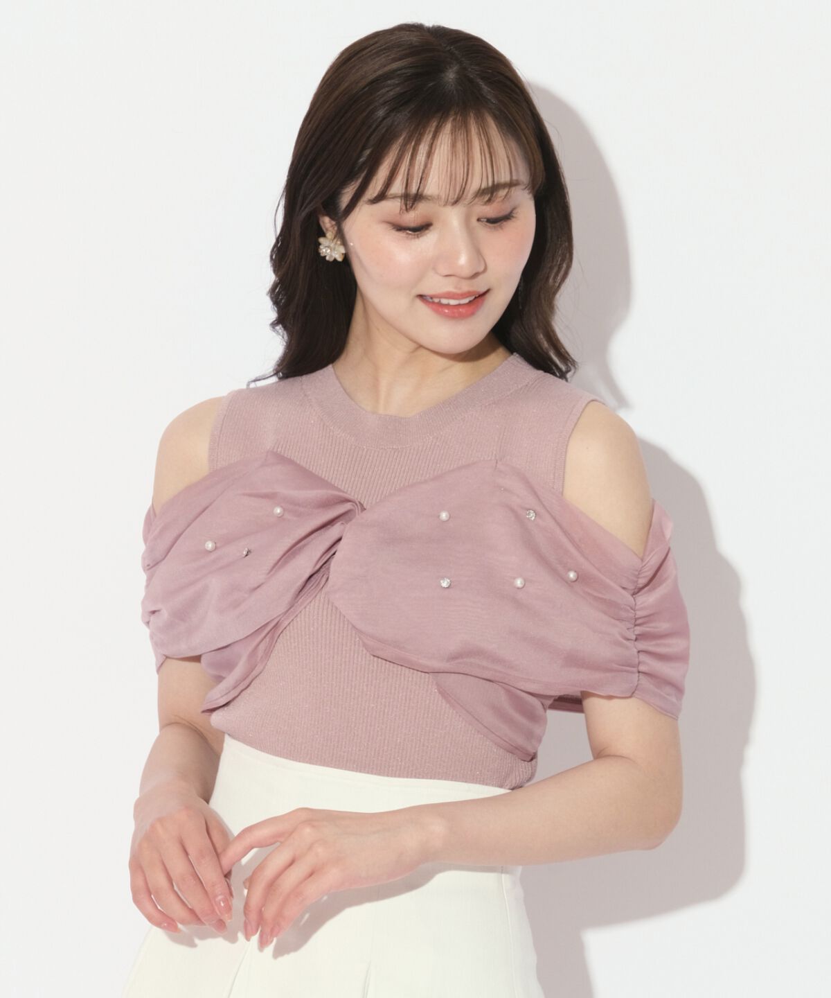 WILLSELECTION「ビジュー付きリボン風ニットプルオーバー」|ニット・セーター|