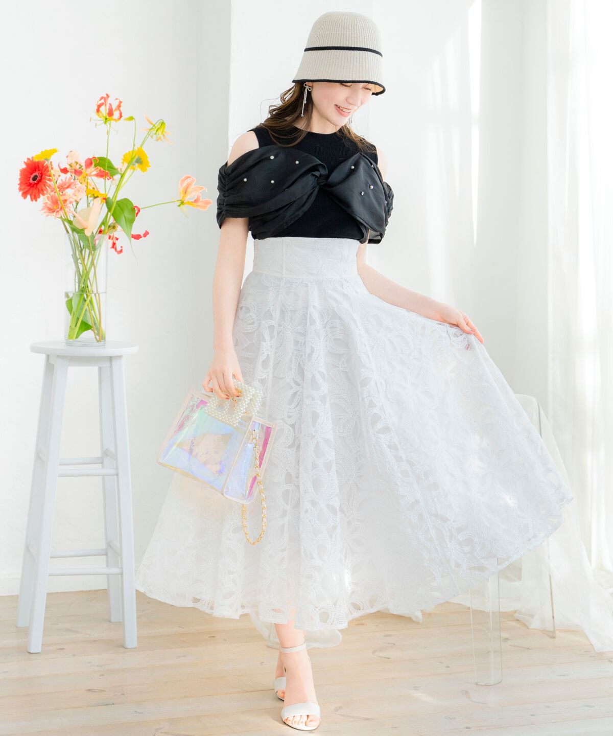 WILLSELECTION「ビジュー付きリボン風ニットプルオーバー」|ニット・セーター|