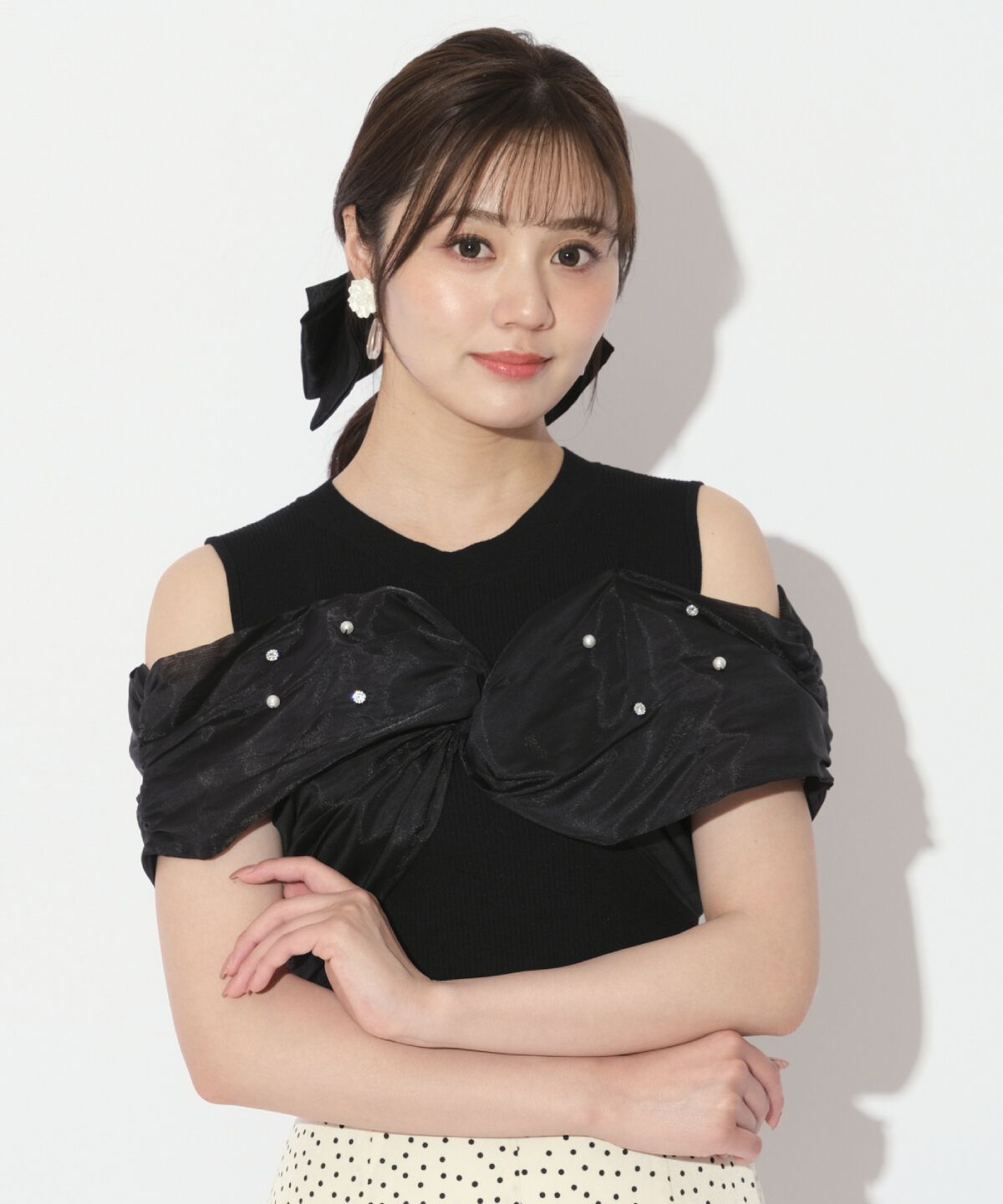 WILLSELECTION「ビジュー付きリボン風ニットプルオーバー」|ニット・セーター|