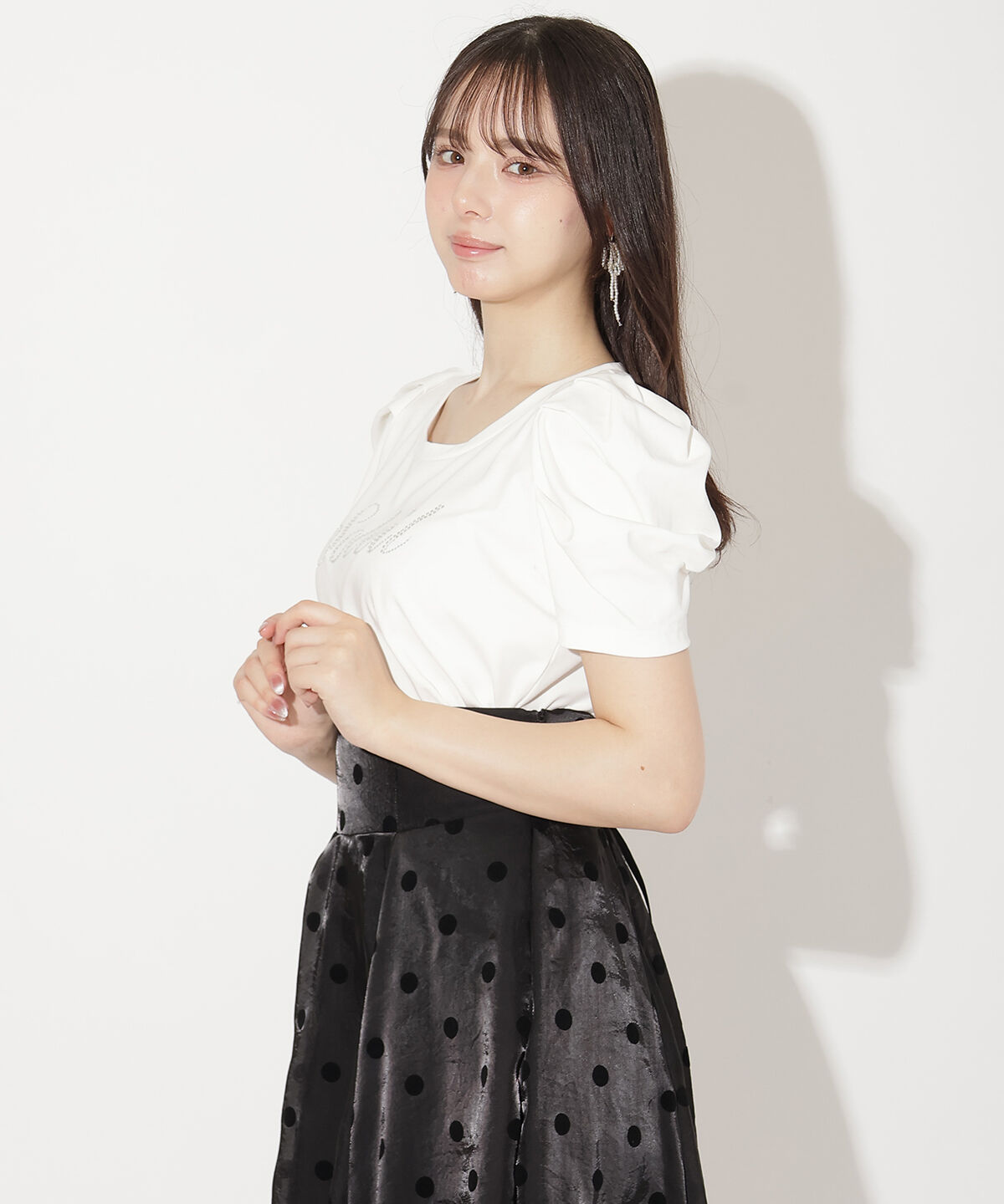 WILLSELECTION「タックスリーブラインストーンロゴTシャツ」|Tシャツ・カットソー|