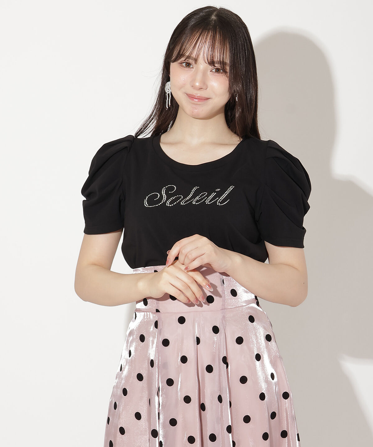 WILLSELECTION「タックスリーブラインストーンロゴTシャツ」|Tシャツ・カットソー|