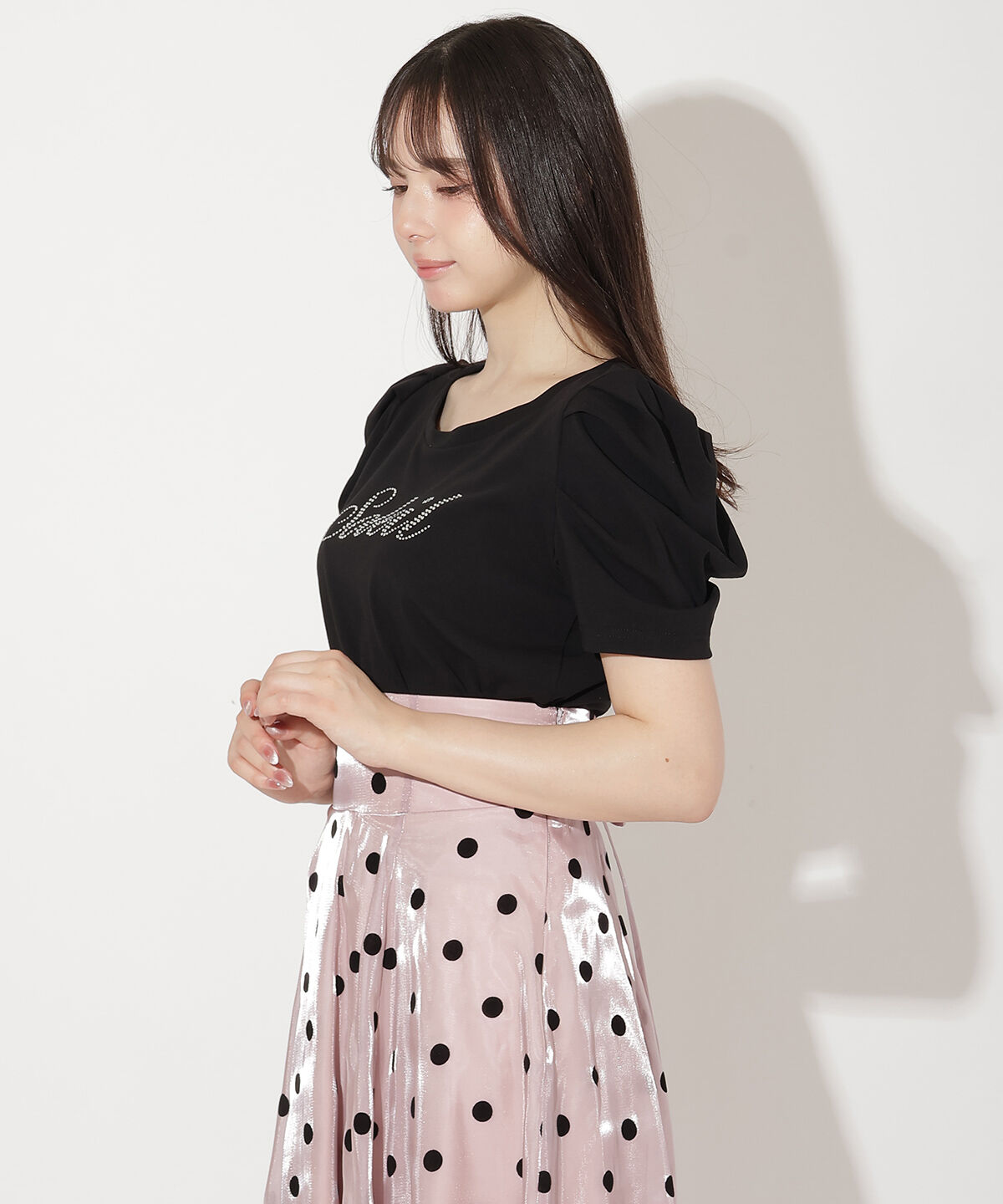 WILLSELECTION「タックスリーブラインストーンロゴTシャツ」|Tシャツ・カットソー|