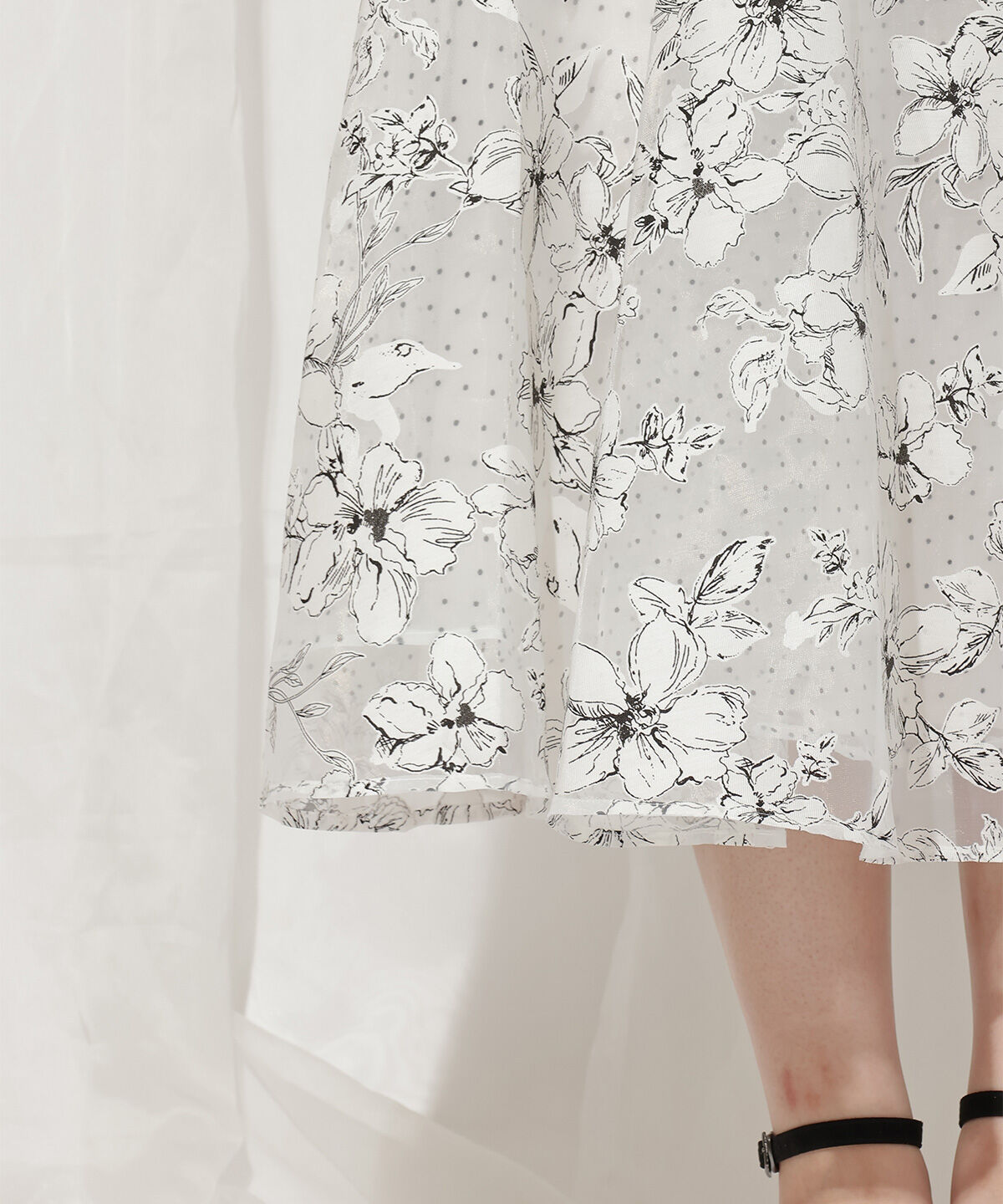 WILLSELECTION「ドットフラワー単色スカート」|フレア|