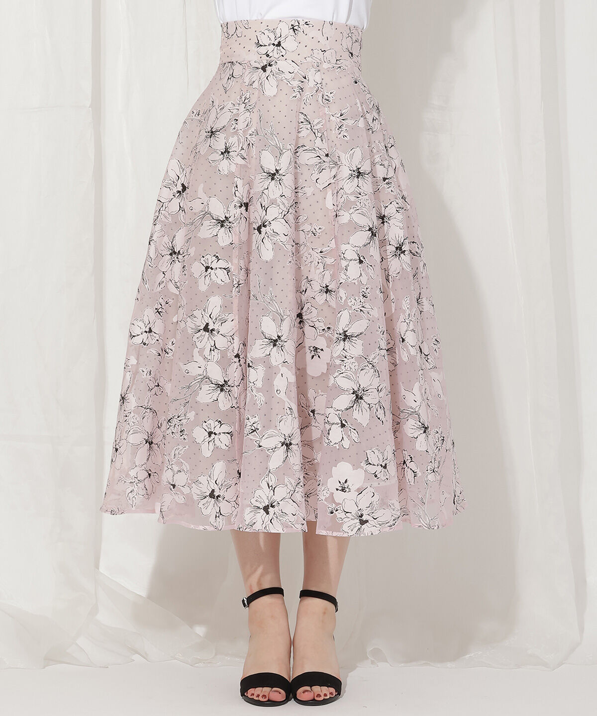 WILLSELECTION「ドットフラワー単色スカート」|フレア|