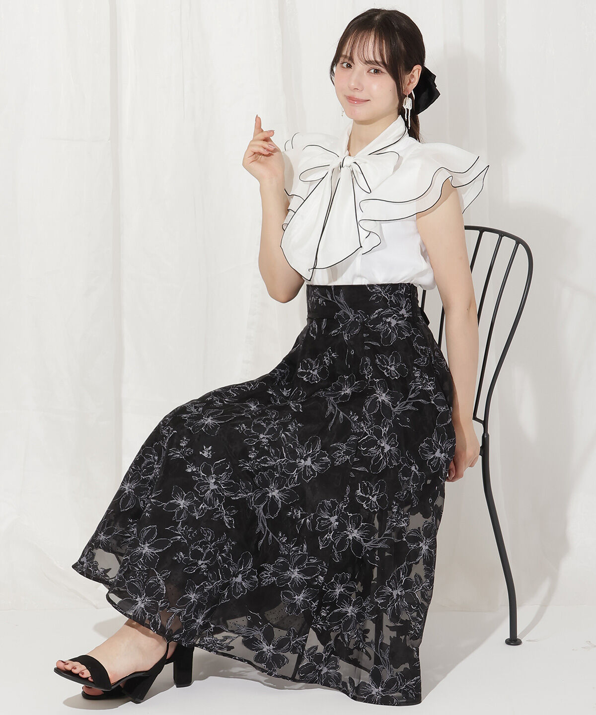 WILLSELECTION「ドットフラワー単色スカート」|フレア|