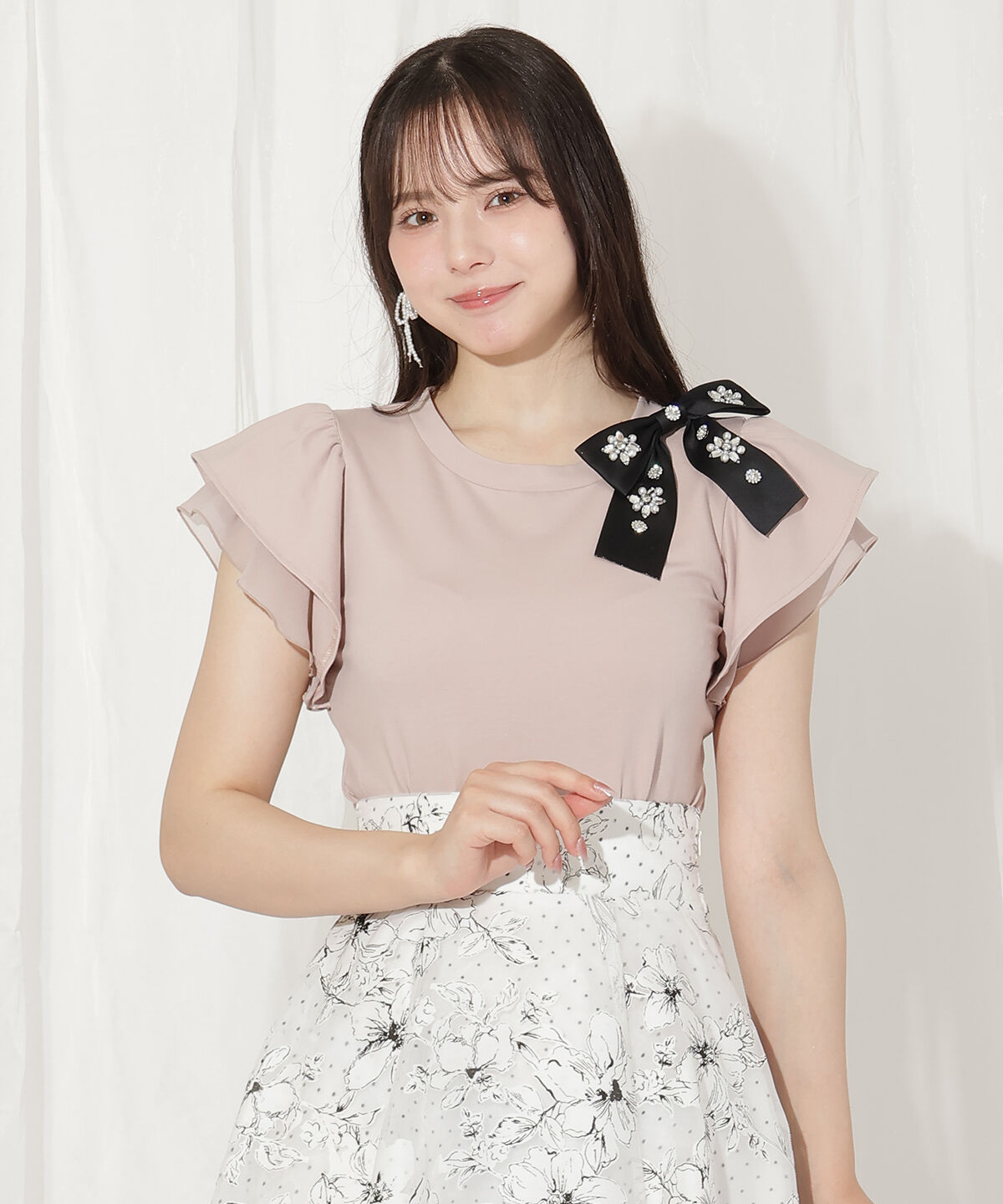 WILLSELECTION「ビジューリボン付き袖フリルプルオーバー」|Tシャツ・カットソー|