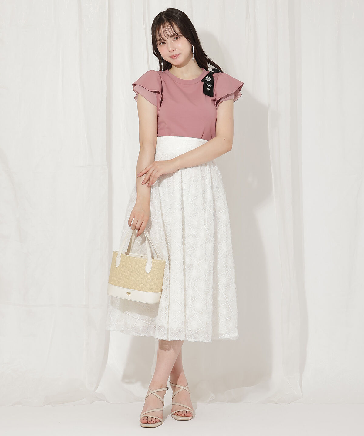 WILLSELECTION「ビジューリボン付き袖フリルプルオーバー」|Tシャツ・カットソー|