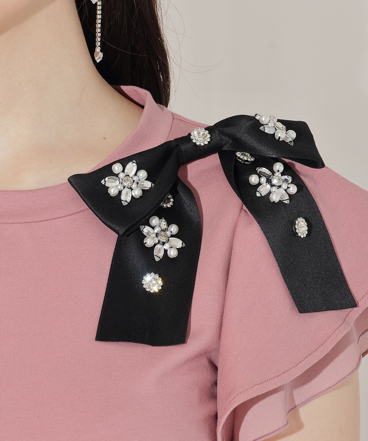 WILLSELECTION「ビジューリボン付き袖フリルプルオーバー」|Tシャツ・カットソー|