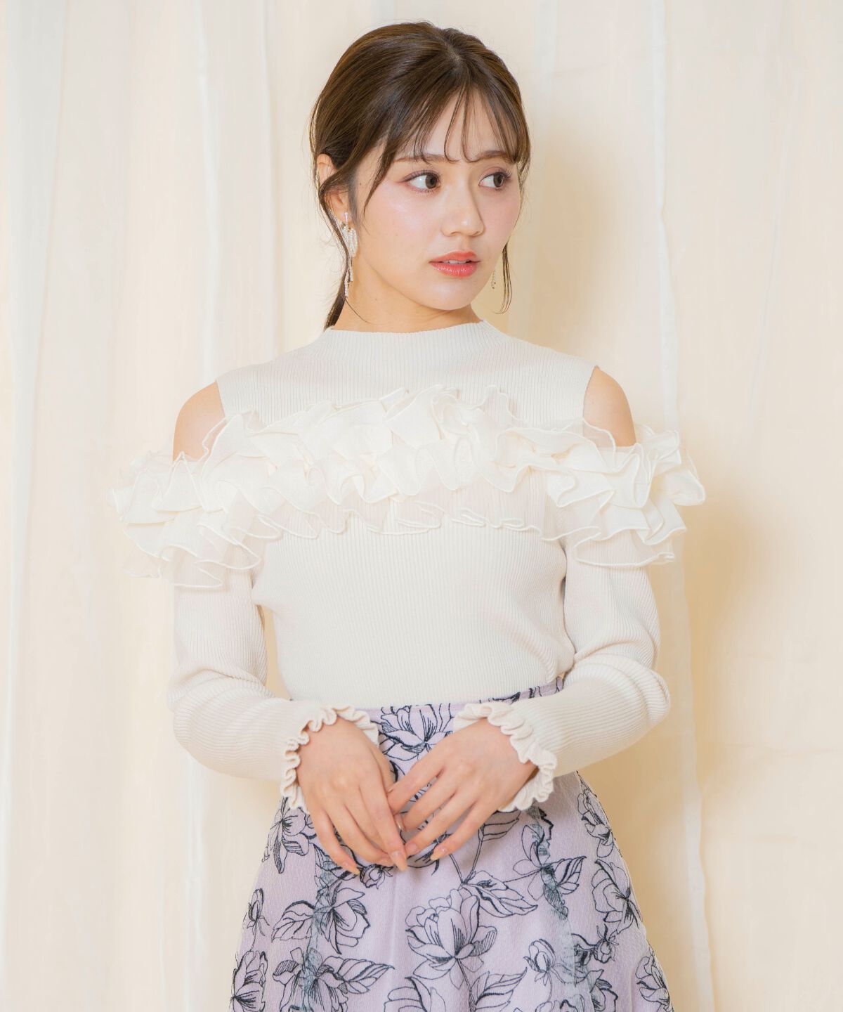 WILLSELECTION「オープンショルダーフリルトップス」|ニット・セーター|