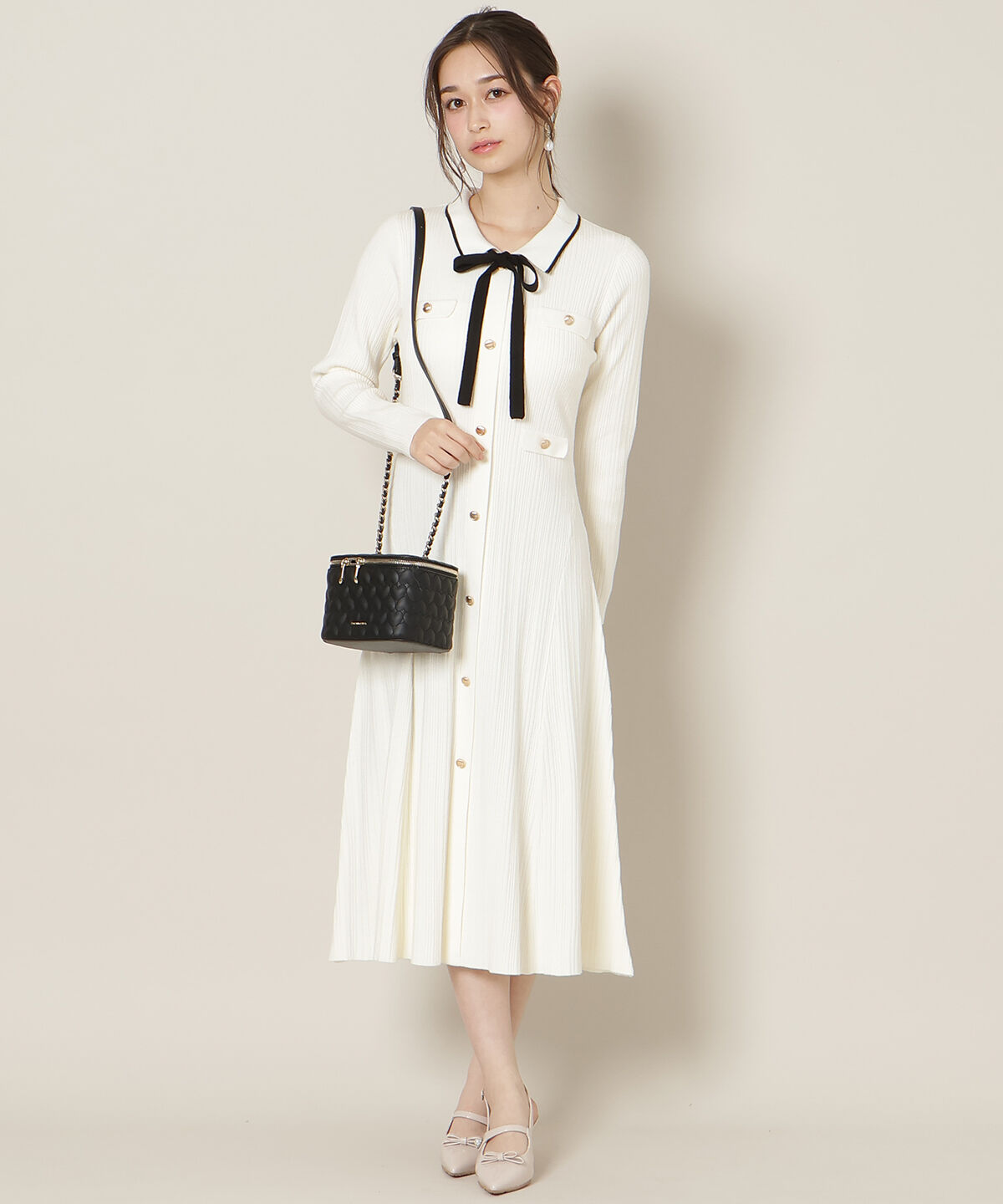 WILLSELECTION「フロントボタンリボンタイニットワンピース」|ワンピース|オフ