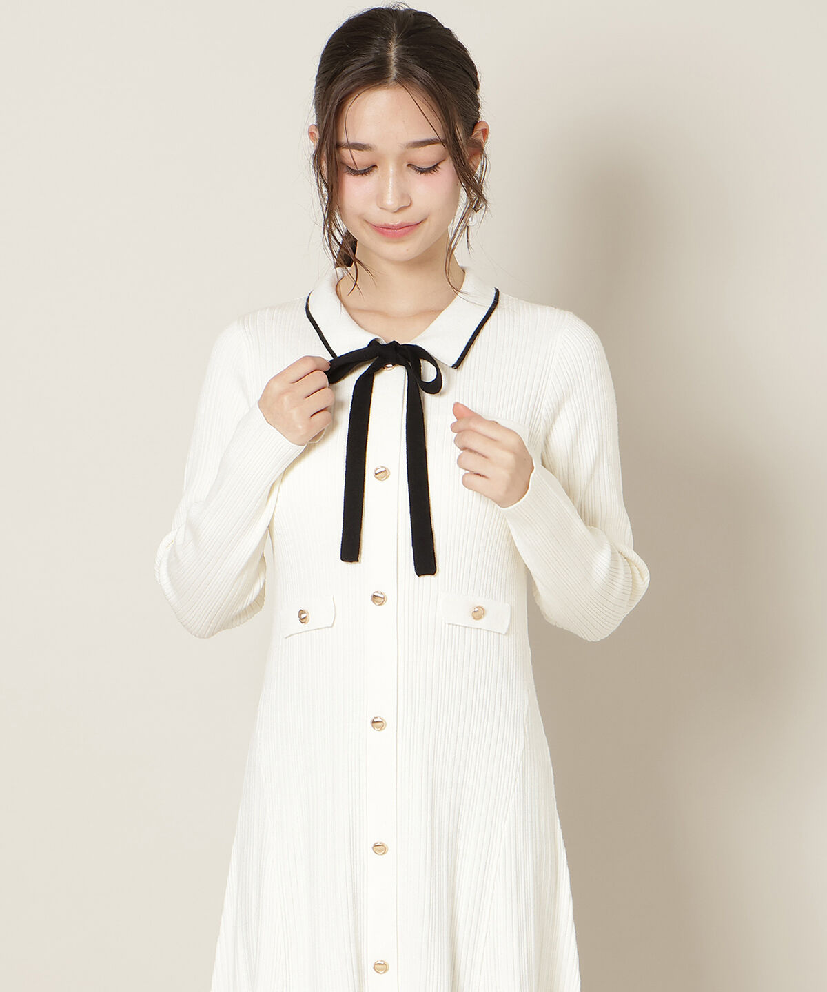 WILLSELECTION「フロントボタンリボンタイニットワンピース」|ワンピース|