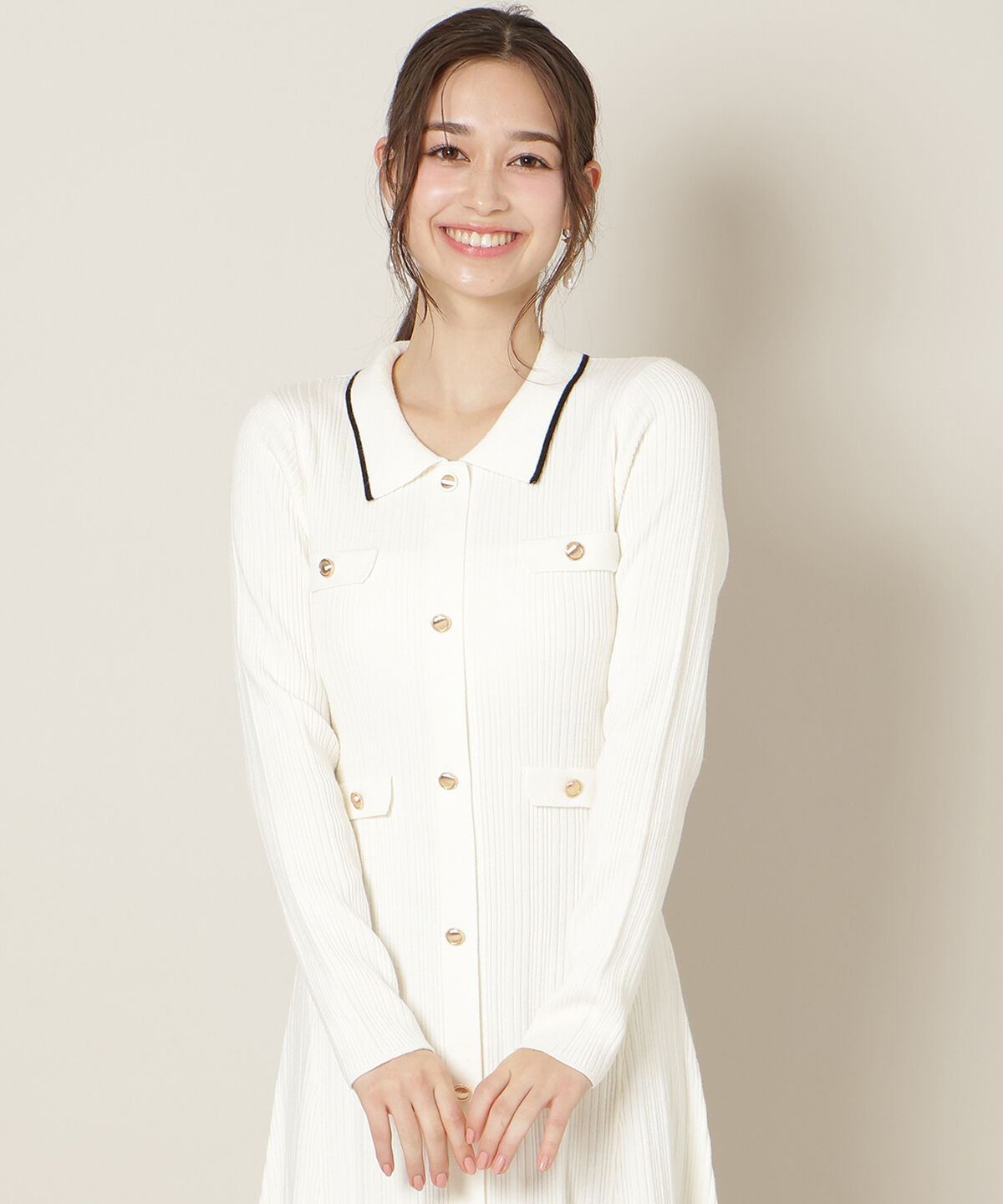 WILLSELECTION「フロントボタンリボンタイニットワンピース」|ワンピース|